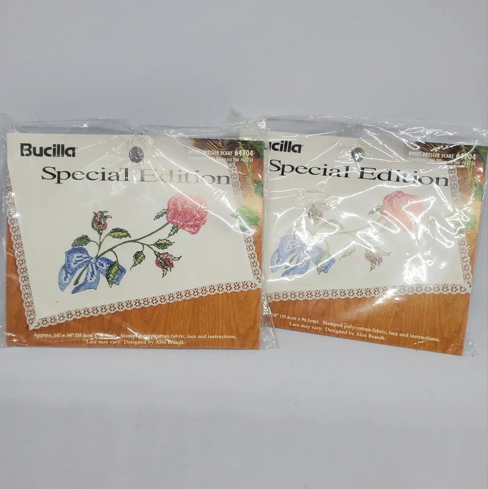 Bucilla Special Edition Elegant Rose Dresser Scarf #64828 Lot Of 2 New